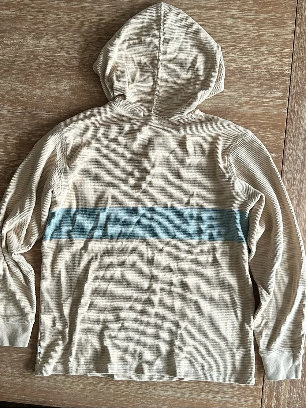 Karin’s Boys Hooded Thermal Shirt in Beige with Light Blue Stripe